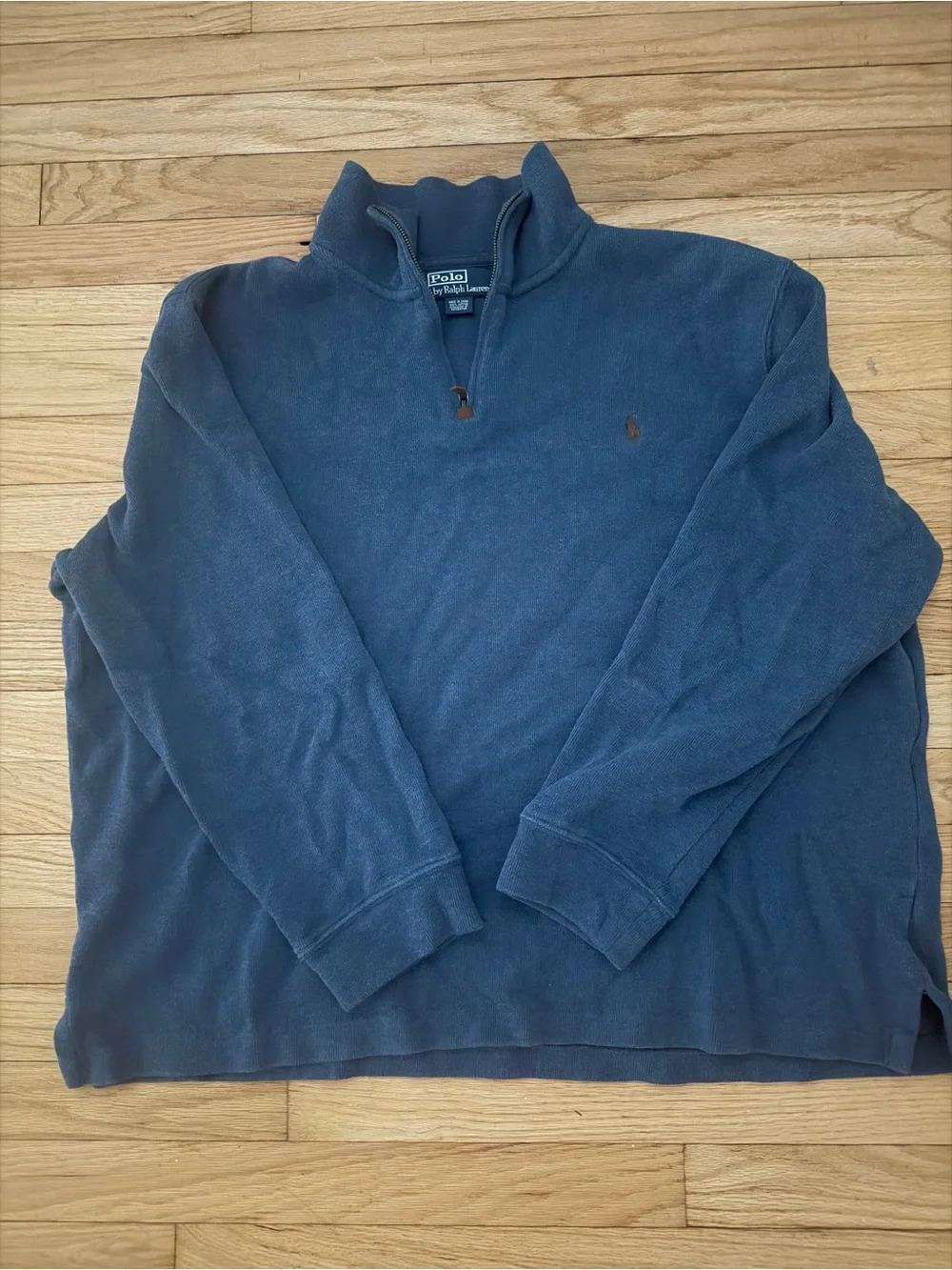 Polo Ralph Lauren Blue Quarter Zip Pullover Sweater XXL Brown Pony - Picture 2 of 3
